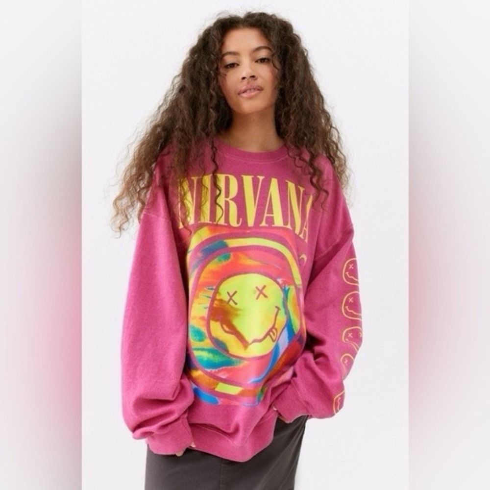 Urban Outfitters Nirvana Graphic Oversized Sweatshirt Pink Size Small/ Medium